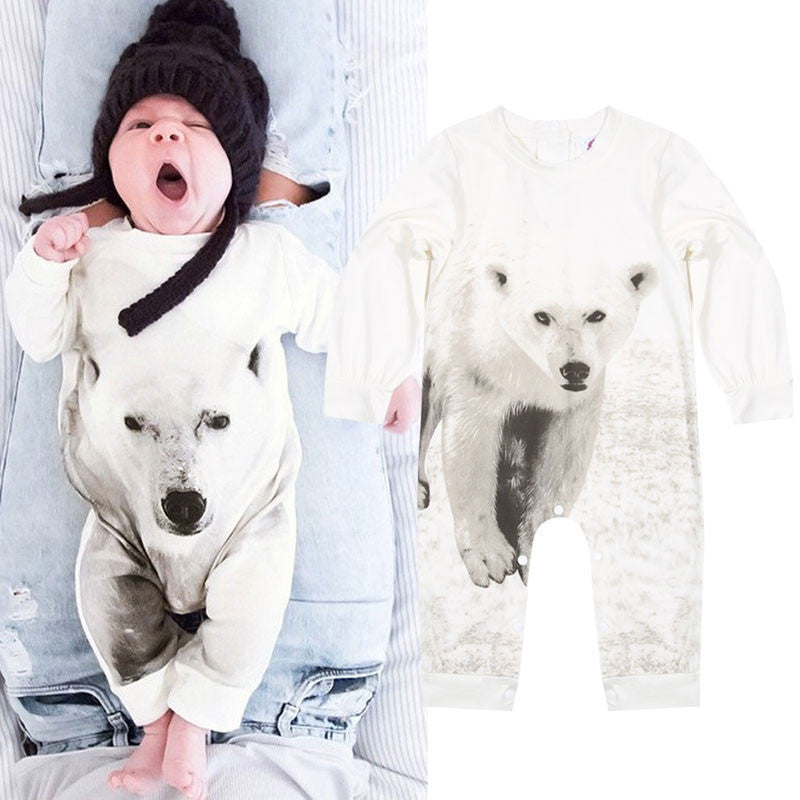 Baby Bear Jumpsuit Long Sleeve born Polar Bear Kids Clothes Cotton Infant Clothing White