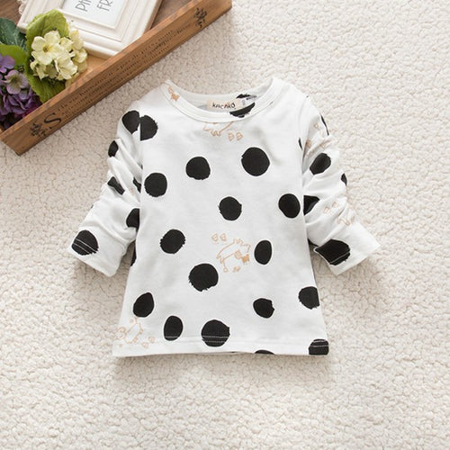 0-3Years Kids Baby Girls Boys Unisex Polka Dots Long Sleeve Blouse Tops T-Shirt Cotton Basic Tees Clothing PY1