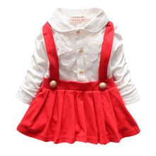 1-5Y Kids Girls Suspender Cotton Dress Long Sleeve Lace Floral Tops Baby Party Dresses PY