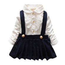 1-5Y Kids Girls Suspender Cotton Dress Long Sleeve Lace Floral Tops Baby Party Dresses PY