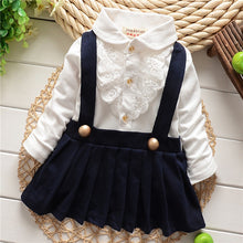 1-5Y Kids Girls Suspender Cotton Dress Long Sleeve Lace Floral Tops Baby Party Dresses PY