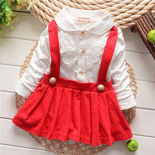 1-5Y Kids Girls Suspender Cotton Dress Long Sleeve Lace Floral Tops Baby Party Dresses PY