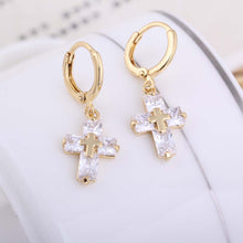 1 Pair Hoop Earrings Clear Crystal Zircon 18K Gold Plated Cross Drop Dangle Pendant Ear Earring Jewelry Gift for Women