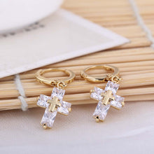1 Pair Hoop Earrings Clear Crystal Zircon 18K Gold Plated Cross Drop Dangle Pendant Ear Earring Jewelry Gift for Women