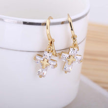 1 Pair Hoop Earrings Clear Crystal Zircon 18K Gold Plated Cross Drop Dangle Pendant Ear Earring Jewelry Gift for Women