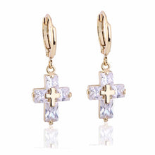 1 Pair Hoop Earrings Clear Crystal Zircon 18K Gold Plated Cross Drop Dangle Pendant Ear Earring Jewelry Gift for Women