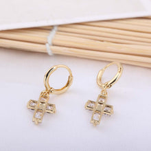 1 Pair Hoop Earrings Clear Crystal Zircon 18K Gold Plated Cross Drop Dangle Pendant Ear Earring Jewelry Gift for Women