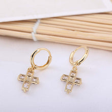 1 Pair Hoop Earrings Clear Crystal Zircon 18K Gold Plated Cross Drop Dangle Pendant Ear Earring Jewelry Gift for Women