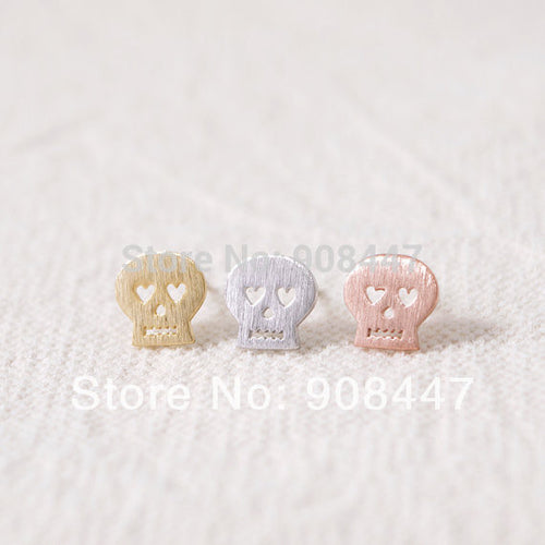 10 PCS-S002 jewelry Gold Silver Pink gold Heart Eyed Skull Studs Earrings S002