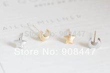 10 PCS-S020 Cute Earrings Jewelry 18k Gold Teens Moon and Star stud Earrings Silver