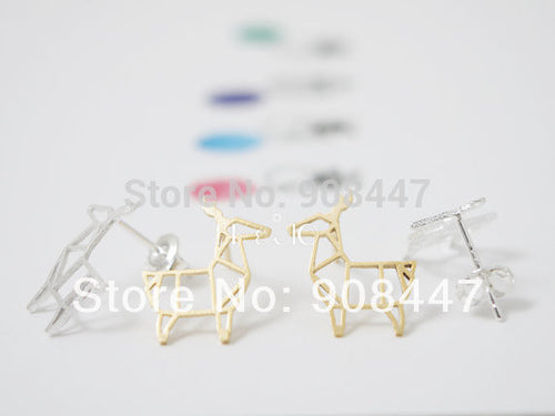 10 PCS-S035 jewelry Gold Silver Origami Deer Stud Earrings
