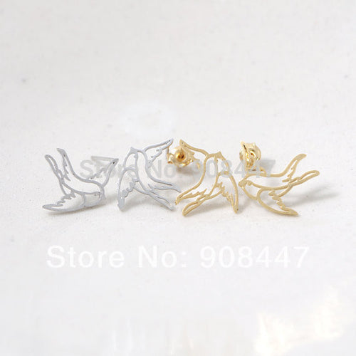 10 PCS-S036 jewelry Gold Silver Swallow Stud Earrings Bird Earrings