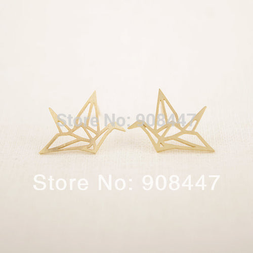 10 PCS-S037 Earrings jewelry Gold Silver Cute Origami Crane Stud Earrings
