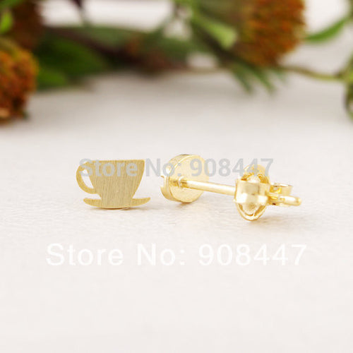 10 PCS-S040 jewelry Gold Silver Coffee Cup and Bean Stud Earrings