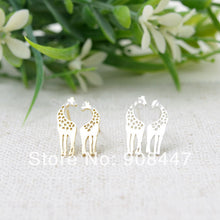 10 PCS-S041 Earrings jewelry Gold Silver Loving Giraffes stud Earrings