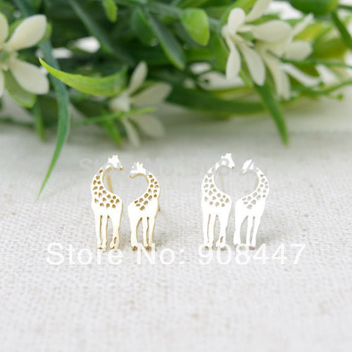 10 PCS-S041 Earrings jewelry Gold Silver Loving Giraffes stud Earrings