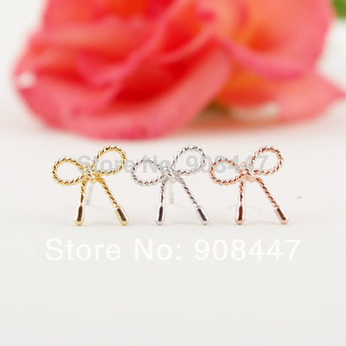 10 PCS-S049 jewelry Gold Silver Pink Gold Little Twist Bow stud Earrings