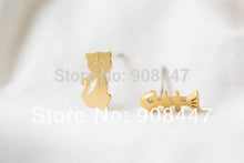 10 PCS-S053 jewelry 18k gold cat and fish bone Stud Post earring