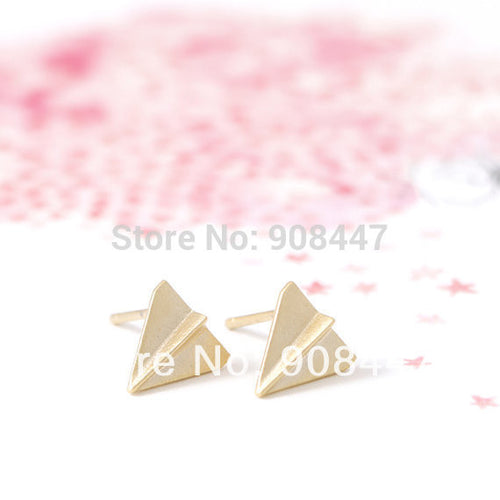 10 PCS-S054 jewelry Gold Silver Origami Plane Stud Earrings