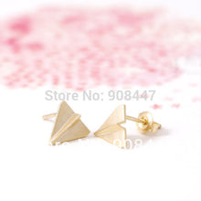 10 PCS-S054 jewelry Gold Silver Origami Plane Stud Earrings