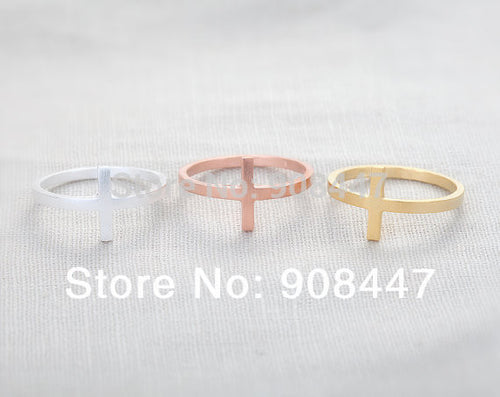 10 PCSlot- Sideways Cross Ring - Gold Simple mdi rings,cool rings,religious rings