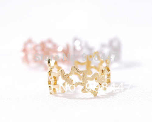 10 PCSlot- jewelry star Gold Silver Pink-gold Linked Stars Ring with