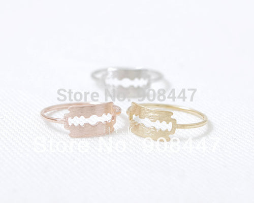 10 PCSlot-R124 Gold Silver Pink-gold Razor Blade Ring