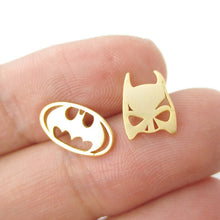 10 Pairs-S076 Batman Themed Bat Mask and Logo Shaped Stud Earrings in Silver DC Comics Super Heroes Themed Jewelry