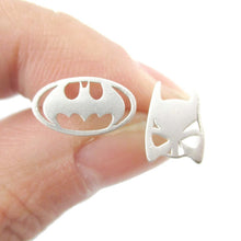 10 Pairs-S076 Batman Themed Bat Mask and Logo Shaped Stud Earrings in Silver DC Comics Super Heroes Themed Jewelry