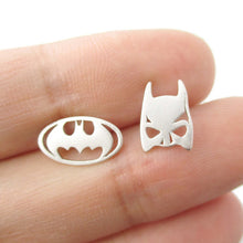 10 Pairs-S076 Batman Themed Bat Mask and Logo Shaped Stud Earrings in Silver DC Comics Super Heroes Themed Jewelry