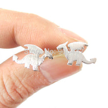 10 Pairs- S077 Small Dragon Silhouette with Wings Animal dinosaur Shaped Stud Earrings in Gold Handmade Animal Jewelry