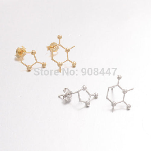 10 Pairs- S078 Unbalance Caffeine Molecule Structure Stud Earrings Unique Chemistry Earrings
