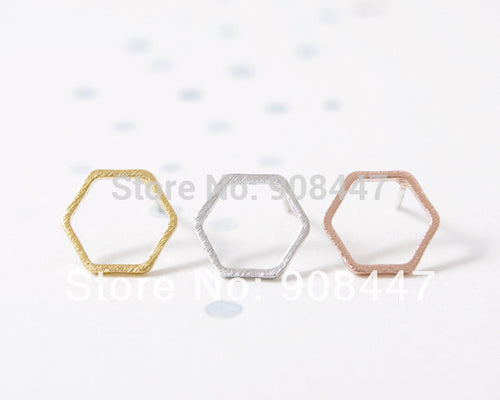 10 Pairslot- jewelry Gold Silver Pink Gold Hexagon Stud Earrings S043
