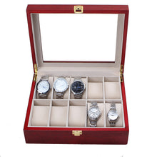 10 Slot Cherry Wood Watch Display Case Glass Top Jewelry Storage Box Gifts Fast Shipping Feida