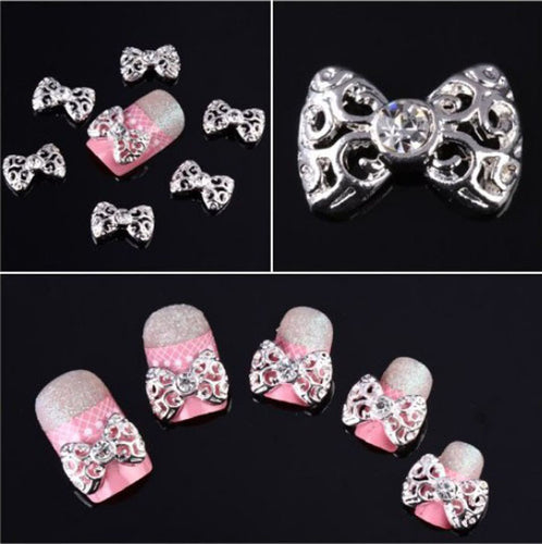 10 x Silver 3D Rhinestones Bow Tie Nail Art Glitter Slices DIY