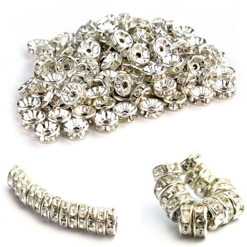 100 Pcs Rhinestone Crystal Rondelle Spacer Bead Plated 8mm Crystal Fast Shipping Feida
