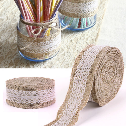 10M Rustic Wedding Centerpieces Decorations Crafts Jute Ribbon Lace Natural Burlap Trims Party Cake Home Decor Supplies 91123