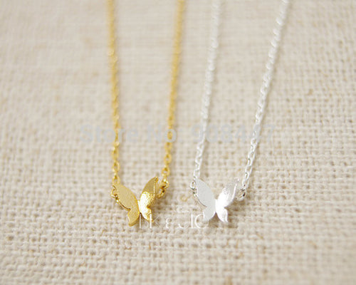 10PCS-N065 Gold Silver Tiny Butterfly Necklace Tiny Insect NecklaceSPendants