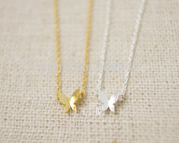 10PCS-N065 Gold Silver Tiny Butterfly Necklace Tiny Insect NecklaceSPendants