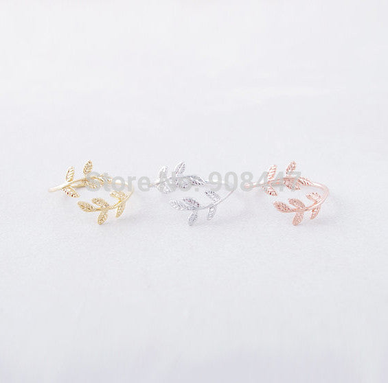 10PCS-R100 Jewelry Leave Rings Cute Double Leaf Ring, Plant Branch Rings girl's Gift