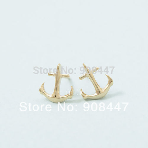 10PCS-S026 jewelry Gold Silver Tiny Anchor Stud Earrings