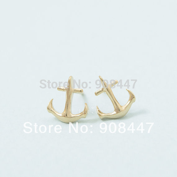 10PCS-S026 jewelry Gold Silver Tiny Anchor Stud Earrings