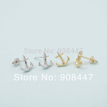 10PCS-S026 jewelry Gold Silver Tiny Anchor Stud Earrings