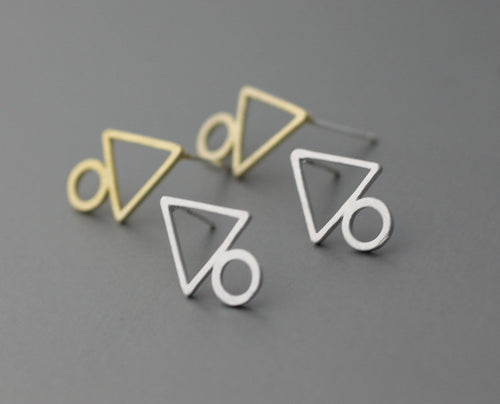 10Pairs-S084 Gold Silver and Rose Gold Triangle Circle Stud Earring Tri ce Earrings Triangle Geometry Earrings
