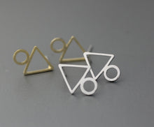 10Pairs-S084 Gold Silver and Rose Gold Triangle Circle Stud Earring Tri ce Earrings Triangle Geometry Earrings