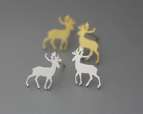 10Pairs-S087 Cute Deer Animal Earrings Rudolph, Moose, Deer Silver studs earrings - Available color as listed ( Silver, Gold )