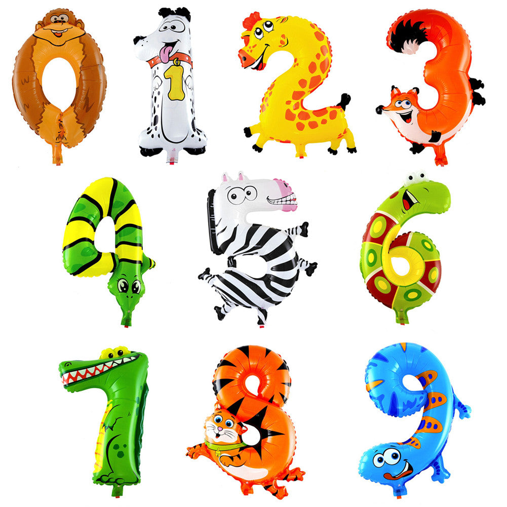 10Pcs 16 Inch Animal Number Foil Balloon Birthday Party Wedding Decoration Inflatable Air Balloons Party Balls Children's Gifts