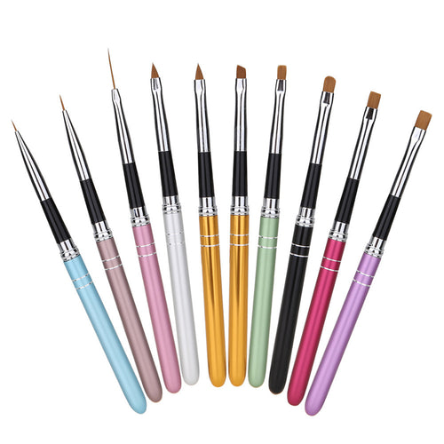 10Pcs Pressional Nail Art Brush Design Polish Nylon UV Gel Painting Nail Brushes