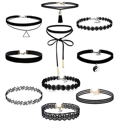 10Pieces Choker Necklace Set Stretch Velvet Classic Gothic Tattoo Lace Choker Fast Shipping Feida