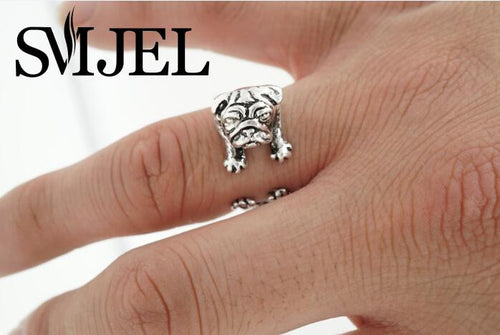 10pcsLot Animal Bulldog Ring in Antique Silver and Bronze Color Adjustable Vintage Rings R316